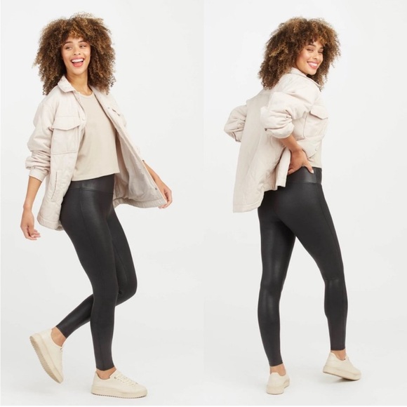 SPANX Faux Leather Liquid Leggings Medium - Picture 1 of 6